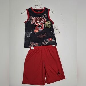 Jordan Kids' Red and Black Tank Top and Shorts Set